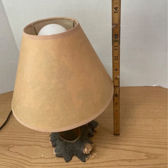 Rustic Tree Table Lamp w Bear Scene Cutouts Amber Glow Shade Lodge Cabin Decor - Picture 7 of 8